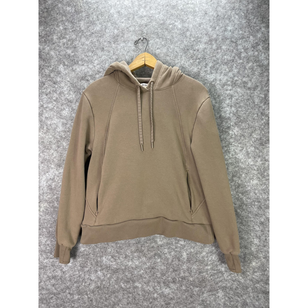 Athleta Hoodie Sweatshirt Womens M/P Brown Fleece Pullover Zip Pockets Hooded